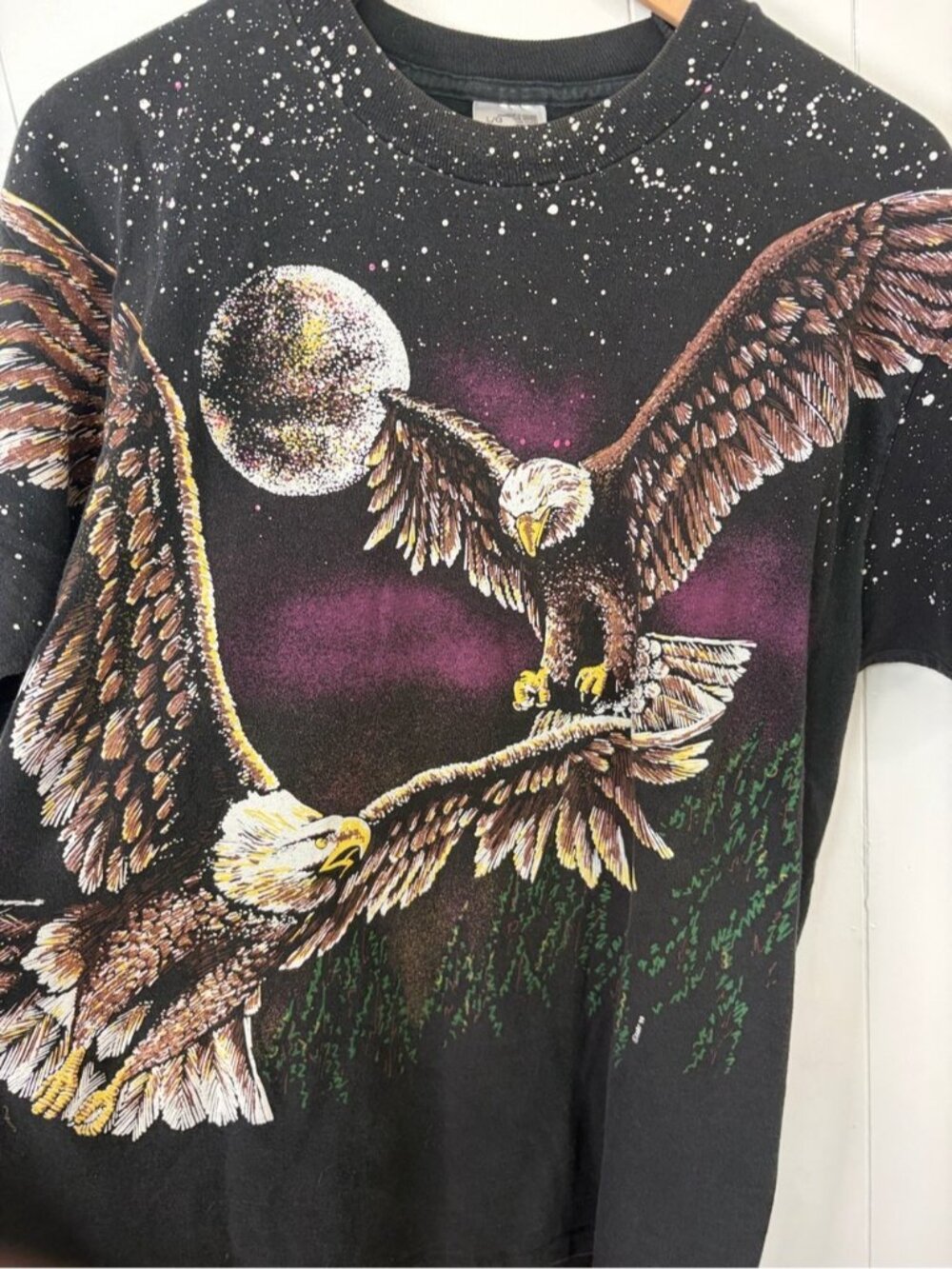 Vintage AOP Black Eagle Short Sleeve T-shirt 1990s Graphic Retro Mens Med/Large - Picture 4 of 9